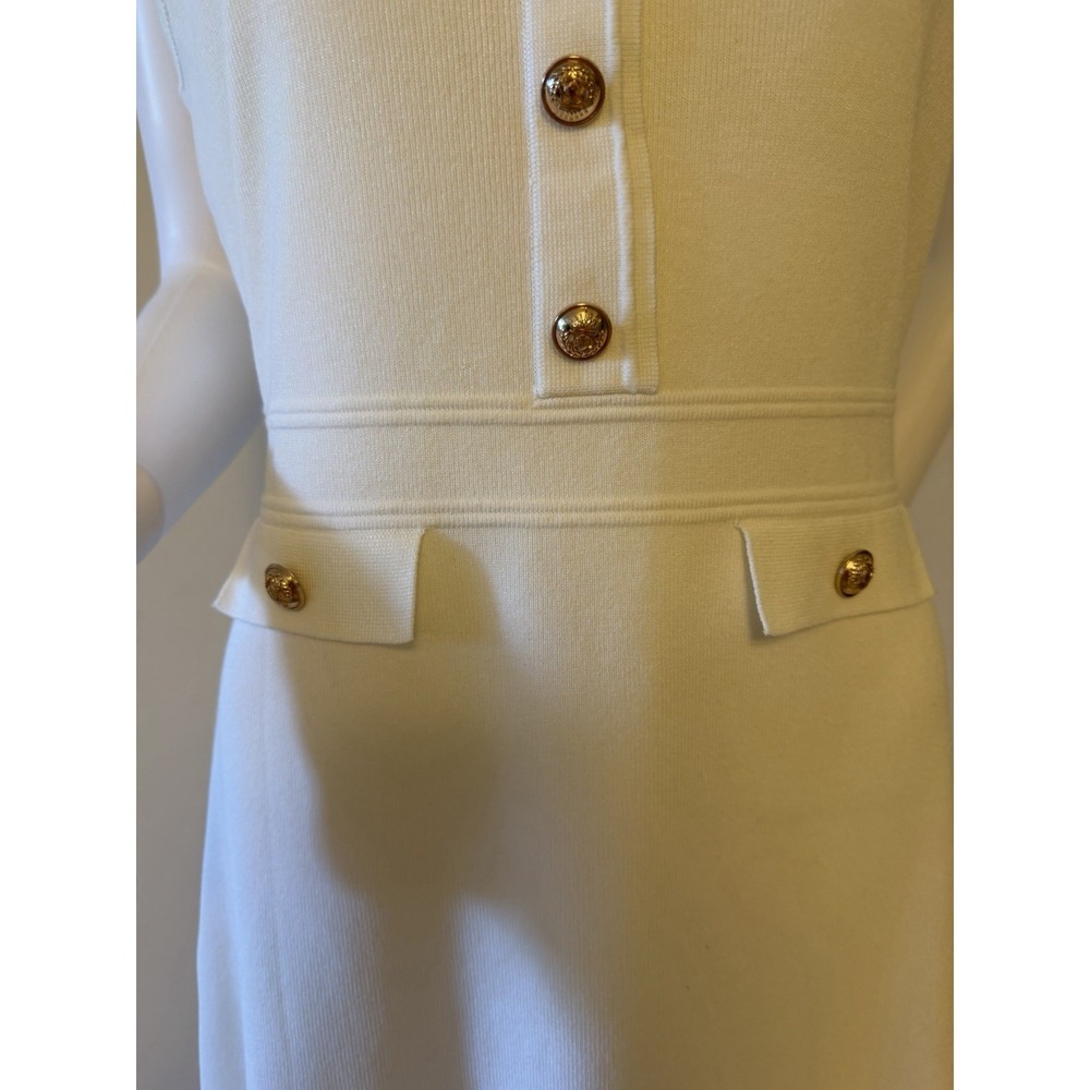 MEROKEETY Women's White Knit Sleeveless Sweater Dress With Golden Buttons Size S - Picture 8 of 16